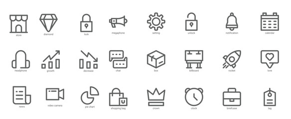 Digital Marketing icon pack for your website design, logo, app, UI. Digital Marketing icon outline design. Vector graphics illustration and editable stroke.