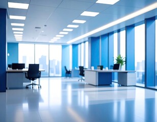 Modern Office Interior with Blue Accents and City View