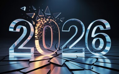 2026 year number transforming with glowing light