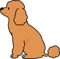 Simple and adorable brown colored Poodle dog illustration sitting in side view