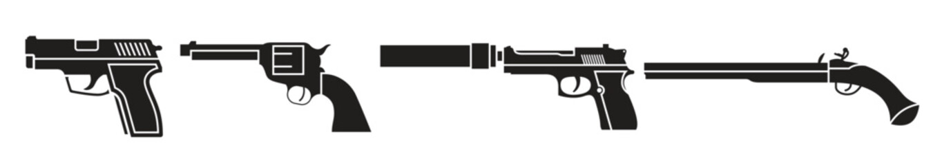 gun icons set black isolated on a whhite background