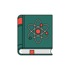 Green science book with atom symbol isolated on transparent background
