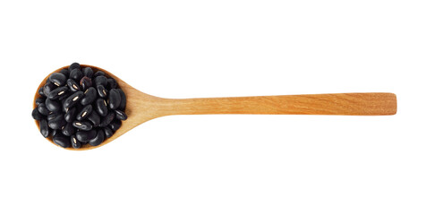 Black beans with wooden spoon transparent png