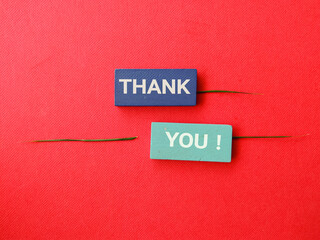 Wooden blocks with words Thank you. Beautiful red background. Business and Thank you concept. Copy space.