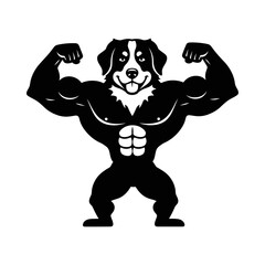 Fototapeta premium Strong muscular dog bodybuilder flexing powerful arms in bold black silhouette vector pose