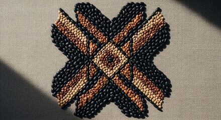 Abstract Bean Mosaic On Textured Fabric Displays Unique Artistic Patterning Skillfully