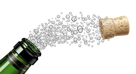 Celebrate success with a pop! Sparkling champagne explosion with cork flying - vector design for your festive event or special occasion invitation