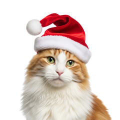 cat with santa hat isolated on white
