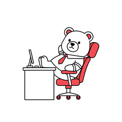 Lazy business bear relaxing with feet on desk