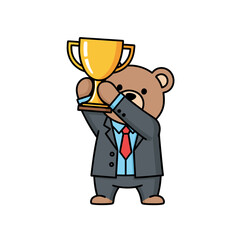 Champion bear holding gold trophy cup icon