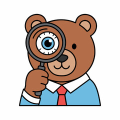 Bear detective looking through magnifying glass