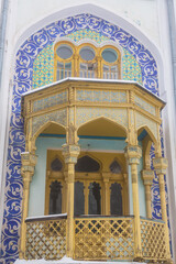 Details of the palace of the Emir of Buchara in a spa park pf resort town of Zheleznovodsk in winter, Russia