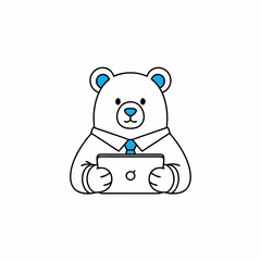 Cute office bear holding digital tablet vector