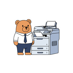 Business bear standing next to office printer icon
