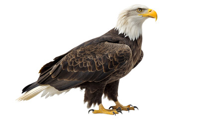 Majestic American bald eagle portrait, a wild raptor bird of prey symbol of the USA, isolated on a white background