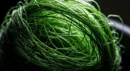 Abstract Composition Of Twisted Green Fibers Displaying Fine Textural Details