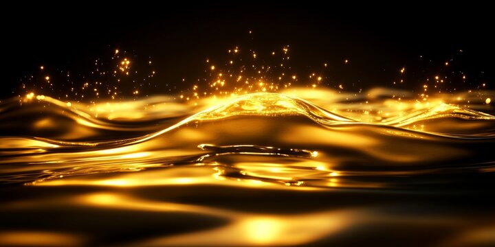 Sophisticated Metallic Surface Waving Gold with Undulating Waves and Bright Light Form Effects