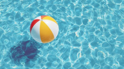 Bright Beach Ball Floating Cheerfully in a Crystal Clear Swimming Pool, Reflecting Light and Creating a Vibrant Summer Scene