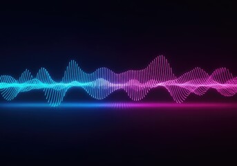 Fototapeta premium Dynamic neon wave pattern representing sound, movement, or data transfer across a dark, abstract digital landscape ,colorful ,gauge ,blue