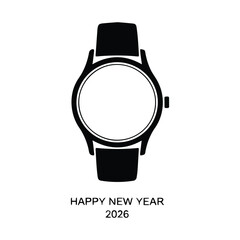 Happy new year 2026 watch isolated on white background, vector illustration