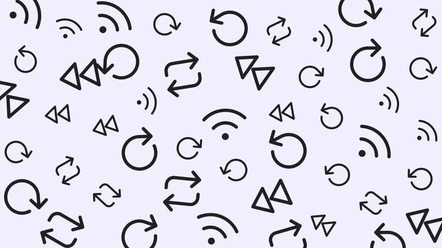 Seamless Pattern of Black Circular and Triangular Arrow Symbols on Light Background, Abstract Graphic Design, Repetitive Vector Illustration