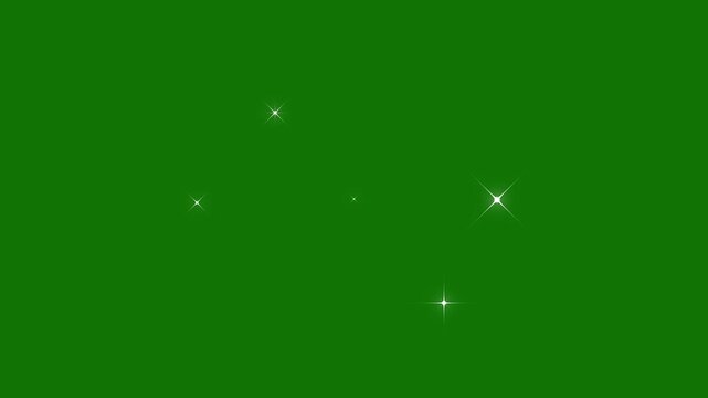 Twinkling stars animation, white cartoon, flat, vector, doodles style stars. twinkle stars starlight on chroma key green screen. Starry night sky, milky way stars twinkle shine. 4k animation