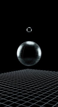 Floating metallic sphere suspended above a grid, representing a zone of zero gravity or nullification ,quantum ,antigravity ,illustration