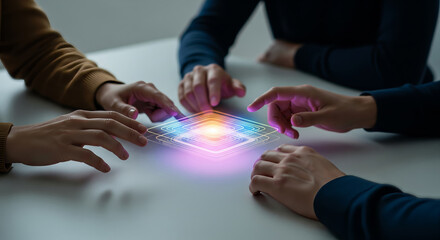 Diverse hands designing shared hologram concept