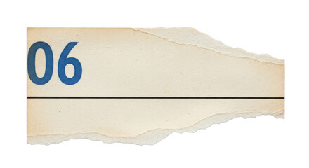 Torn paper with number 06 and line isolated on transparent background