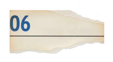 Torn paper with number 06 and line isolated on transparent background