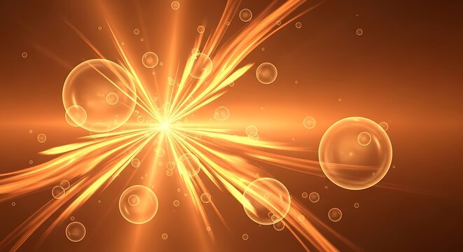 Radiant bursts and ethereal spheres float in abstract cosmic space