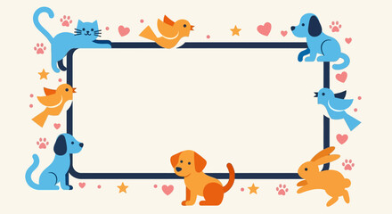 Obraz premium Cute Bird and Heart Frame Border