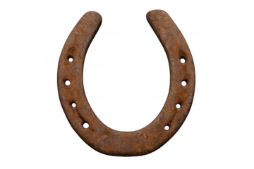 Rusty old horseshoe bringing good luck, western charm, and vintage decor, isolated with transparent background