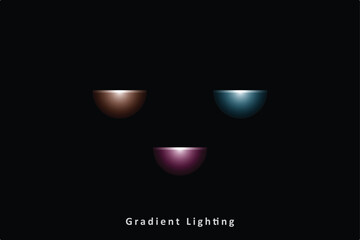 Three Colored Semi Spheres with Gradient Lighting on Black Background Vector
