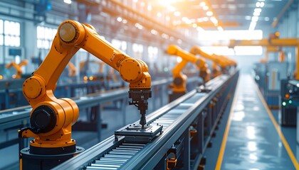 Automated Robotic Arms in Modern Industrial Manufacturing Facility.