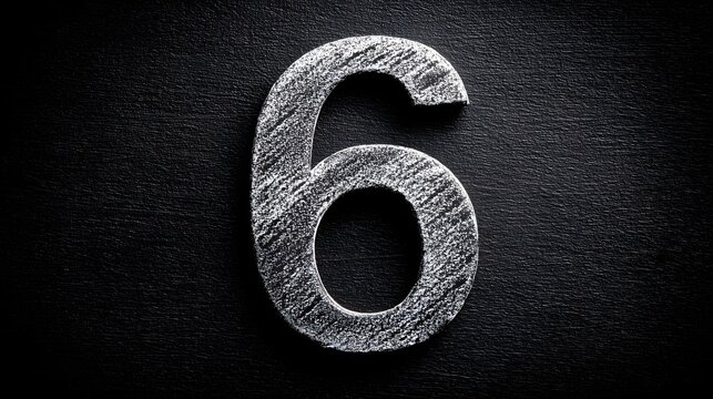Hand drawn number six with chalk texture on a dark blackboard background. - Powered by Adobe