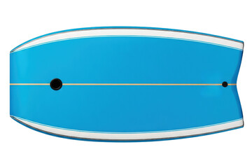 Blue bodyboard with white racing stripes for water sports isolated on a transparent background