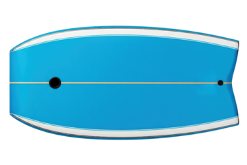 Blue bodyboard with white racing stripes for water sports isolated on a transparent background