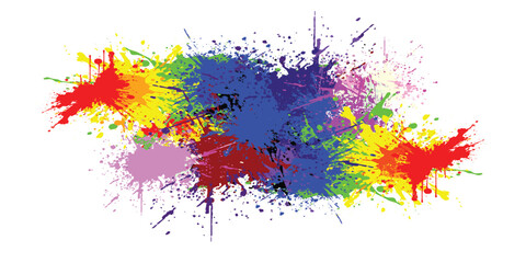 Colorful Paint Splatters Red, Yellow, Blue, Green Shapes Isolated, Modern Abstract Art, Graphic Design use, with splatters, lines, and spots of color, for backgrounds