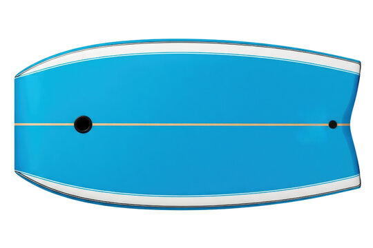 Blue bodyboard with white racing stripes for water sports isolated on a transparent background