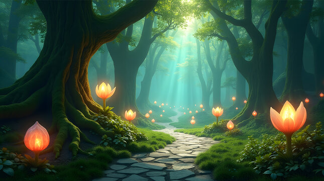 Christmas tree with candles glowing in the forest at night