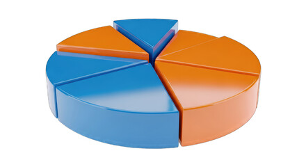 Obraz premium Blue and orange pie chart segments isolated on white transparent background png 2025 2026 download