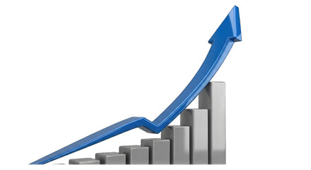 Blue arrow graph rising over white isolated on white transparent background png 2025 2026 download