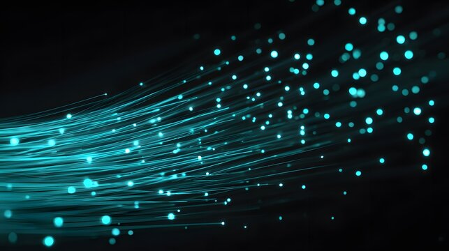 High speed digital information transfer through glowing fiber optic cables.