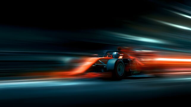 Fototapeta High speed formula race car creating vibrant light trails with motion blur.