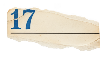 Torn paper with number 17 and line isolated on transparent background