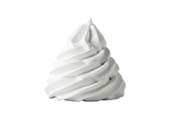A perfectly piped, voluminous swirl of transparent whipped cream with soft peaks and smooth texture, on a minimalist solid transparent background, concept for food advertising