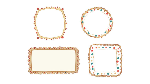 A charming collection of four hand-drawn decorative frames and borders, featuring a cute doodle style. A versatile design element concept isolated on a white background