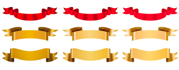 set of golden and red banners with ribbon  for decoration designs invitation card greeting offer discount business name project presentation gift card gift ribbon banner announcement reward prize 