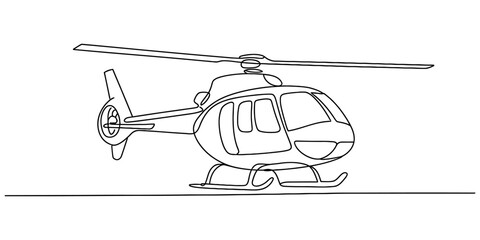 Continuous line drawing of a helicopter. single line minimalist design for an aircraft. contour art for flight, air travel, transportation Vector, illustration